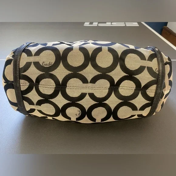 Coach Signature Canvas Tote Black Khaki with Leather Trim Style 16233 - Picture 5 of 9